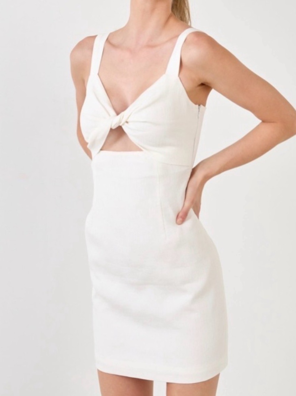 Endless Rose Ivory Knot Front Cutout Mini Dress